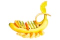 Banana with kiwi and orange segment.