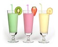 Banana, kiwi and strawberry milk shake and fresh fruis Royalty Free Stock Photo