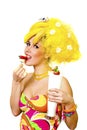 Banana lady eating snack Royalty Free Stock Photo