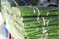 Banana leafes at a asian vegetable market Royalty Free Stock Photo