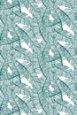 Banana leaves seamless pattern in green tones, with banana leaves illustation