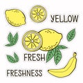 Set of lemons and bananas stickers Royalty Free Stock Photo