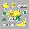 Set of lemons and bananas stickers Royalty Free Stock Photo