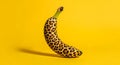 Banana with leopard print pattern on yellow background Royalty Free Stock Photo