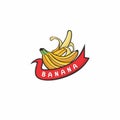 Banana Logo Icon With banner ribbon. Banan Vector Illustration