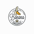 Banana logo. Round linear logo of peeled banana