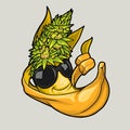 Banana mascot character with green hemp hair handdrawn illustration