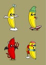 Banana mascot vector set with four types of poses and expressions