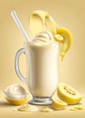 Banana milkshake pour, food, yummy, illustration, strawberries, AI Generated