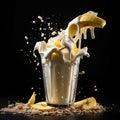 A Banana Milkshake with splashing liquid