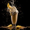 A Banana Milkshake with splashing liquid