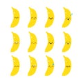 Banana modern flat emoticon set.