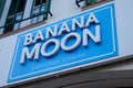 Banana moon logo brand facade and text sign girls underwear front of shop of swimwear