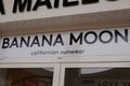 Banana moon logo brand and text sign shop facade of swimwear for women fashion store