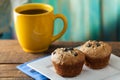 Banana Nut Muffin Served With Coffee For Breakfast On Vintage Ru Royalty Free Stock Photo