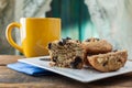 Banana Nut Muffin Served With Coffee For Breakfast On Vintage Ru Royalty Free Stock Photo