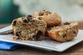 Banana Nut Muffin Served With Coffee For Breakfast On Vintage Ru Royalty Free Stock Photo