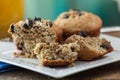 Banana Nut Muffin Served With Coffee For Breakfast On Vintage Ru Royalty Free Stock Photo