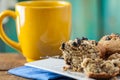 Banana Nut Muffin Served With Coffee For Breakfast On Vintage Ru Royalty Free Stock Photo