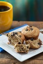 Banana Nut Muffin Served With Coffee For Breakfast On Vintage Ru Royalty Free Stock Photo