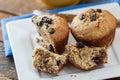 Banana Nut Muffin Served With Coffee For Breakfast On Vintage Ru Royalty Free Stock Photo