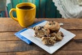 Banana Nut Muffin Served With Coffee For Breakfast On Vintage Ru Royalty Free Stock Photo