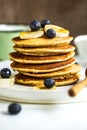 Banana and Oat Pancakes with fresh Blueberry and Banana Royalty Free Stock Photo