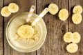 Banana oatmeal smoothie above view Royalty Free Stock Photo