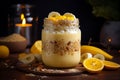 Banana Oatmeal Smoothie Cocktail in a Glass Bottle Jar. AI