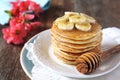 Banana pancakes with honey and caramelized bananas