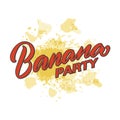 Banana party text on yellow watercolor background