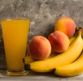 Banana, peach, juice from a peach, a healthy breakfast, fruit, a healthy lifestyle, juice banana, for health, vitamins B fruit,