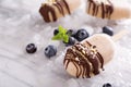 Banana and peanut butter popsicles with chocolate Royalty Free Stock Photo