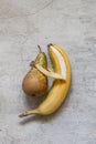 Banana and pear hug. Concept: fruit love and friendship Royalty Free Stock Photo