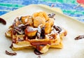 Banana-Pecan and Caramel Waffles
