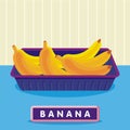 Banana on the plastic food packaging tray wrapped with polyethylene. Vector illustration Royalty Free Stock Photo