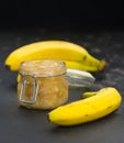 Banana puree on a slate slab Royalty Free Stock Photo