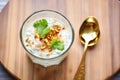 banana raita in a glass bowl with a honey drizzle Royalty Free Stock Photo