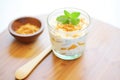 banana raita in a glass bowl with a honey drizzle Royalty Free Stock Photo