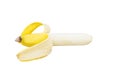 Banana ripe yellow half peeled isolated on white background and clipping path Royalty Free Stock Photo