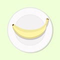 Banana ripe yellow, healthy diet meal on plate. Vector illustration. Simple flat stock image. Tropical fruit on table, healthy