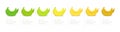 Banana ripeness stages infographics chart. Bunch of bananas colour gradation set. Ripening plantains. From green to yellow and