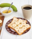 Banana sandwiches on plate with coffee cup