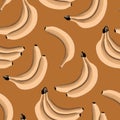 Banana seamless pattern. Colorful vivid print with hand drawn tropic fruit bunch. Repeated luxury design for packaging