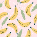 Banana seamless pattern. Cute summer fruit background.