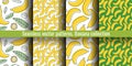 Banana seamless pattern set. Juicy fruit collection. Hand drawn color vector sketch background. Colorful doodle wallpaper. Summer Royalty Free Stock Photo