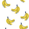 Banana seamless pattern. Sweet fruit. Contour drawing with colored spots. Food background. For menus of restaurants, shops and