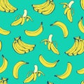 Banana seamless pattern, vector background with yellow bananas