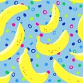 Banana seamless pattern. Yellow banana fruits on colorful motif