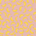 Banana seamless pattern. Yellow bananas on pink background.